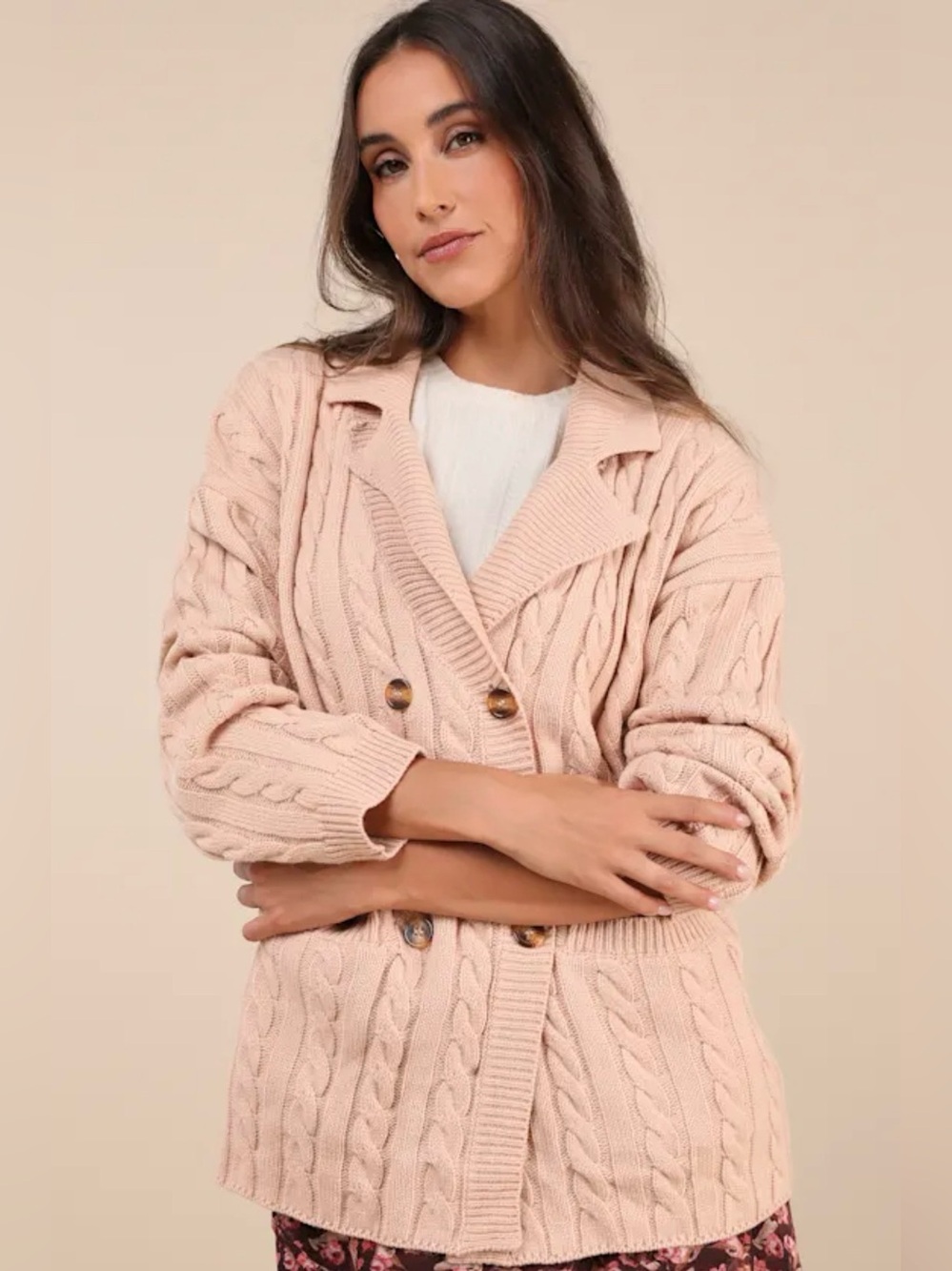 NWT Lulu’s Woven Cable Knit Double-Breasted Oversized Sweater Cardigan / Small